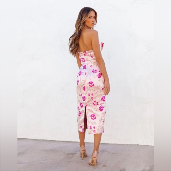 Fate Floral Jacquard Strapless Dress Pink Women’s Large Wedding Formal Banquet - Picture 3 of 9